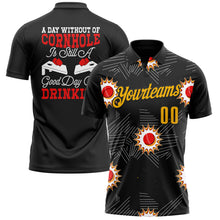 Load image into Gallery viewer, Custom Black Gold-Red 3D Cornhole Performance Polo Shirt