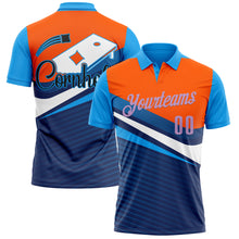 Load image into Gallery viewer, Custom Orange Light Purple Powder Blue-Navy 3D Cornhole Performance Polo Shirt