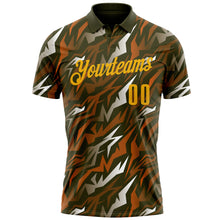 Laden Sie das Bild in den Galerie-Viewer, Custom Olive Gold 3D Cornhole American Flag Performance Salute To Service Polo Shirt