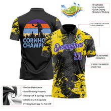 Laden Sie das Bild in den Galerie-Viewer, Custom Black Purple-Light Blue 3D Cornhole Splash Performance Polo Shirt