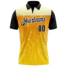 Laden Sie das Bild in den Galerie-Viewer, Custom Yellow Black-White 3D Cornhole Beer Performance Polo Shirt