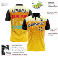Laden Sie das Bild in den Galerie-Viewer, Custom Yellow Black-White 3D Cornhole Beer Performance Polo Shirt