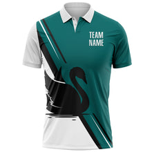Laden Sie das Bild in den Galerie-Viewer, Custom Teal White-Black 3D Pattern Design Animal Swan Performance Polo Shirt