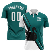 Laden Sie das Bild in den Galerie-Viewer, Custom Teal White-Black 3D Pattern Design Animal Swan Performance Polo Shirt
