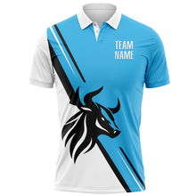 Laden Sie das Bild in den Galerie-Viewer, Custom Sky Blue White-Black 3D Pattern Design Animal Bull Performance Polo Shirt