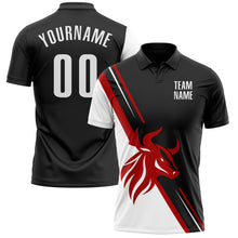 Laden Sie das Bild in den Galerie-Viewer, Custom Black White-Red 3D Pattern Design Animal Bull Performance Polo Shirt