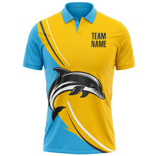 Laden Sie das Bild in den Galerie-Viewer, Custom Yellow Black-Sky Blue 3D Pattern Design Animal Dolphin Performance Polo Shirt