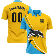 Laden Sie das Bild in den Galerie-Viewer, Custom Yellow Black-Sky Blue 3D Pattern Design Animal Dolphin Performance Polo Shirt