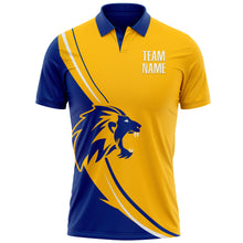 Laden Sie das Bild in den Galerie-Viewer, Custom Gold White-Royal 3D Pattern Design Animal Lion Performance Polo Shirt