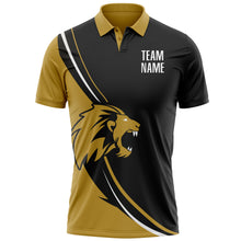 Laden Sie das Bild in den Galerie-Viewer, Custom Black White-Old Gold 3D Pattern Design Animal Lion Performance Polo Shirt