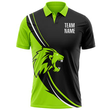 Laden Sie das Bild in den Galerie-Viewer, Custom Black White-Neon Green 3D Pattern Design Animal Lion Performance Polo Shirt