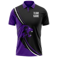 Laden Sie das Bild in den Galerie-Viewer, Custom Black White-Purple 3D Pattern Design Animal Lion Performance Polo Shirt