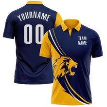 Load image into Gallery viewer, Custom Navy White-Gold 3D Pattern Design Animal Lion Performance Polo Shirt