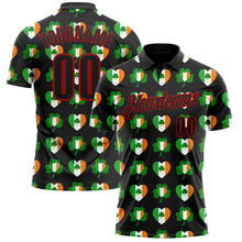 Laden Sie das Bild in den Galerie-Viewer, Custom Black Red 3D St. Patrick's Day Shamrock Performance Polo Shirt