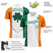 Загрузить изображение в средство просмотра галереи, Custom White Kelly Green-Bay Orange 3D St. Patrick's Day Shamrock Performance Polo Shirt