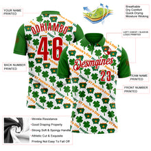 Загрузить изображение в средство просмотра галереи, Custom White Red-Green 3D St. Patrick's Day Shamrock Performance Polo Shirt