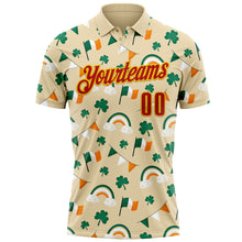 Laden Sie das Bild in den Galerie-Viewer, Custom Cream Red Green-Yellow 3D St. Patrick's Day Shamrock Performance Polo Shirt