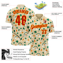 Laden Sie das Bild in den Galerie-Viewer, Custom Cream Red Green-Yellow 3D St. Patrick's Day Shamrock Performance Polo Shirt