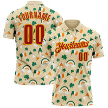Laden Sie das Bild in den Galerie-Viewer, Custom Cream Red Green-Yellow 3D St. Patrick's Day Shamrock Performance Polo Shirt