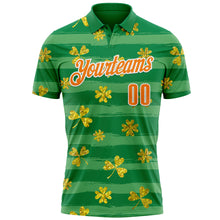 Laden Sie das Bild in den Galerie-Viewer, Custom Kelly Green Bay Orange-White 3D St. Patrick's Day Shamrock Performance Polo Shirt