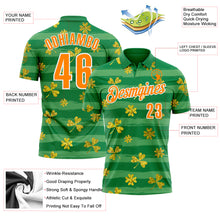 Laden Sie das Bild in den Galerie-Viewer, Custom Kelly Green Bay Orange-White 3D St. Patrick's Day Shamrock Performance Polo Shirt
