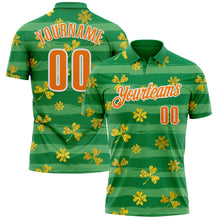 Laden Sie das Bild in den Galerie-Viewer, Custom Kelly Green Bay Orange-White 3D St. Patrick's Day Shamrock Performance Polo Shirt