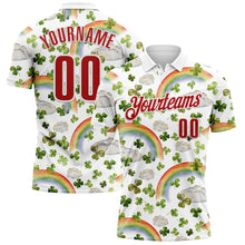 Laden Sie das Bild in den Galerie-Viewer, Custom White Red 3D St. Patrick's Day Shamrock Performance Polo Shirt