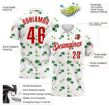 Laden Sie das Bild in den Galerie-Viewer, Custom White Red 3D St. Patrick's Day Shamrock Performance Polo Shirt
