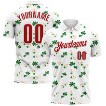 Laden Sie das Bild in den Galerie-Viewer, Custom White Red 3D St. Patrick's Day Shamrock Performance Polo Shirt