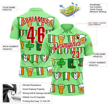 Laden Sie das Bild in den Galerie-Viewer, Custom Pea Green Red-White 3D St. Patrick's Day Shamrock Performance Polo Shirt