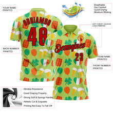 Загрузить изображение в средство просмотра галереи, Custom Green Red-Black 3D St. Patrick's Day Shamrock Beer Performance Polo Shirt