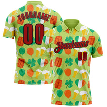 Загрузить изображение в средство просмотра галереи, Custom Green Red-Black 3D St. Patrick's Day Shamrock Beer Performance Polo Shirt