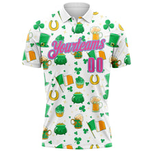 Laden Sie das Bild in den Galerie-Viewer, Custom White Pink-Light Blue 3D St. Patrick's Day Shamrock Beer Performance Polo Shirt