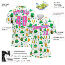 Laden Sie das Bild in den Galerie-Viewer, Custom White Pink-Light Blue 3D St. Patrick's Day Shamrock Beer Performance Polo Shirt