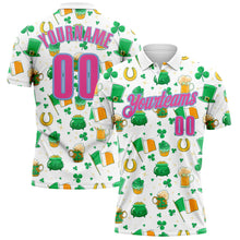 Laden Sie das Bild in den Galerie-Viewer, Custom White Pink-Light Blue 3D St. Patrick's Day Shamrock Beer Performance Polo Shirt