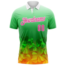 Загрузить изображение в средство просмотра галереи, Custom Green Pink-White 3D St. Patrick's Day Shamrock Performance Polo Shirt