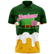 Загрузить изображение в средство просмотра галереи, Custom Green Pink-White 3D St. Patrick's Day Shamrock Beer Performance Polo Shirt