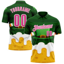 Загрузить изображение в средство просмотра галереи, Custom Green Pink-White 3D St. Patrick's Day Shamrock Beer Performance Polo Shirt