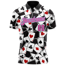 Laden Sie das Bild in den Galerie-Viewer, Custom Black Pink-Light Blue 3D Gambling Poker Performance Polo Shirt