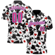Laden Sie das Bild in den Galerie-Viewer, Custom Black Pink-Light Blue 3D Gambling Poker Performance Polo Shirt