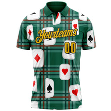 Laden Sie das Bild in den Galerie-Viewer, Custom Green Yellow-Black 3D Gambling Poker Performance Polo Shirt