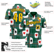 Laden Sie das Bild in den Galerie-Viewer, Custom Green Yellow-Black 3D Gambling Poker Performance Polo Shirt