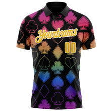 Laden Sie das Bild in den Galerie-Viewer, Custom Black Yellow-White 3D Gambling Poker Performance Polo Shirt