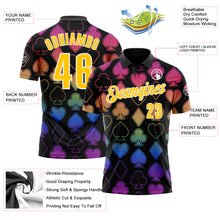Laden Sie das Bild in den Galerie-Viewer, Custom Black Yellow-White 3D Gambling Poker Performance Polo Shirt