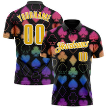 Laden Sie das Bild in den Galerie-Viewer, Custom Black Yellow-White 3D Gambling Poker Performance Polo Shirt