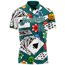 Загрузить изображение в средство просмотра галереи, Custom Teal White 3D Gambling Poker Performance Polo Shirt