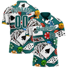 Загрузить изображение в средство просмотра галереи, Custom Teal White 3D Gambling Poker Performance Polo Shirt