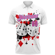 Laden Sie das Bild in den Galerie-Viewer, Custom White Pink-Light Blue 3D Gambling Poker And Dice Performance Polo Shirt