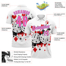 Laden Sie das Bild in den Galerie-Viewer, Custom White Pink-Light Blue 3D Gambling Poker And Dice Performance Polo Shirt