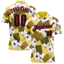 Laden Sie das Bild in den Galerie-Viewer, Custom Yellow Black-Red 3D Gambling Poker Performance Polo Shirt